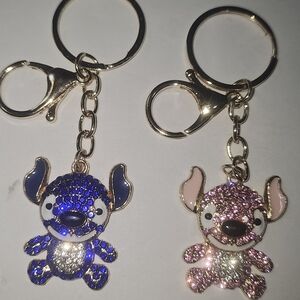 Mint Enamel & Rhinestone Blue Or Pink Stitch Keychain Bag Charms Set Of 2 New